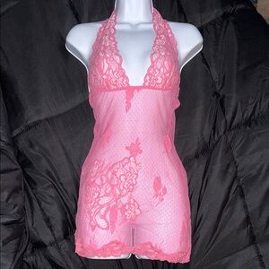 Victoria’s Secret Elegant Pink Lace Halter Lingerie size Small